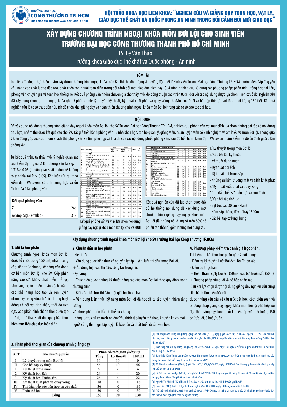 POSTER KHOA HỌC "XÂY DỰNG CHƯƠNG TRÌNH NGOẠI KHÓA MÔN BƠI LỘI CHO SINH VIÊN TRƯỜNG ĐẠI HỌC CÔNG THƯƠNG THÀNH PHỐ HỒ CHÍ MINH"